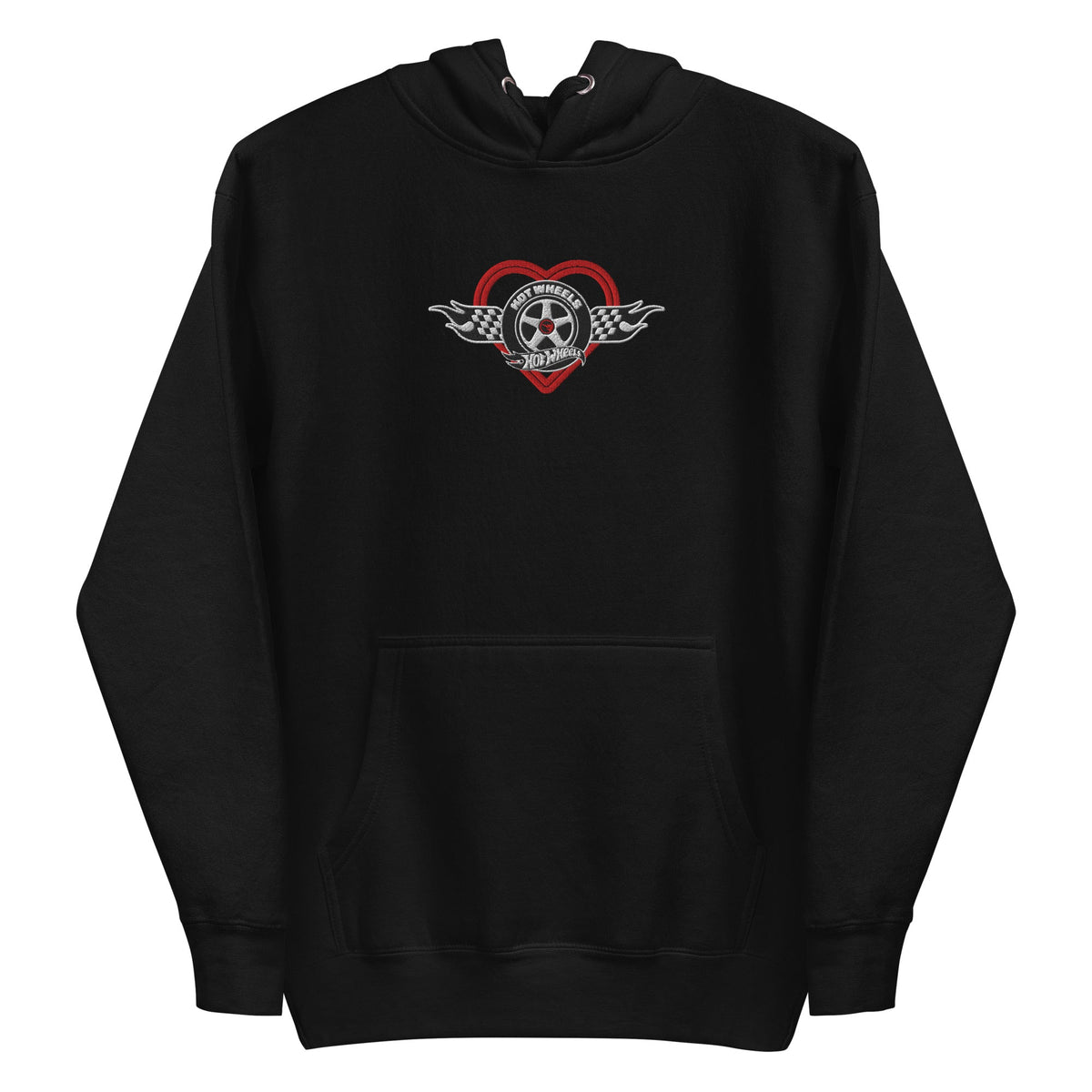 Hot Wheels Checkered Hearts Embroidered Black Hoodie